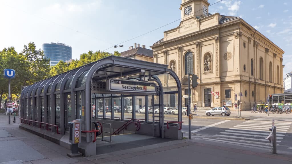 Die U-Bahn-Station Nestroyplatz in Leopoldstadt
